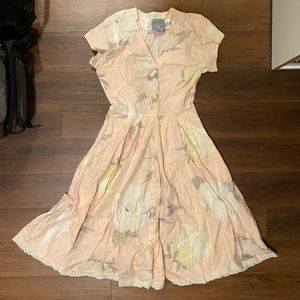 Vintage Carol Anderson Petites Button Up Day Dress Pale Pink Yellow Cream Floral